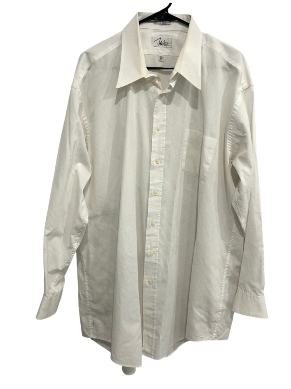 John Weitz 18.5 Mens White Button-Up Dress Shirt Cotton Blend Minimalist